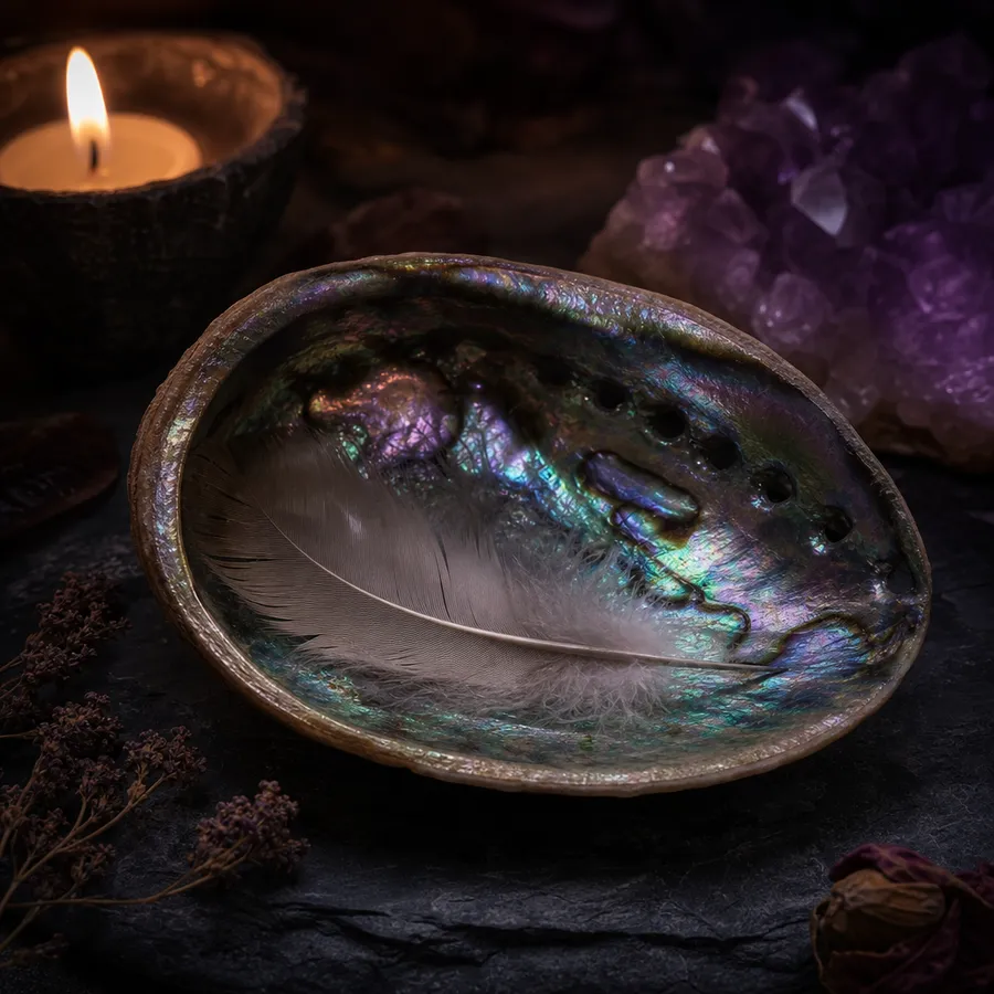 Abalone Shell & Feather